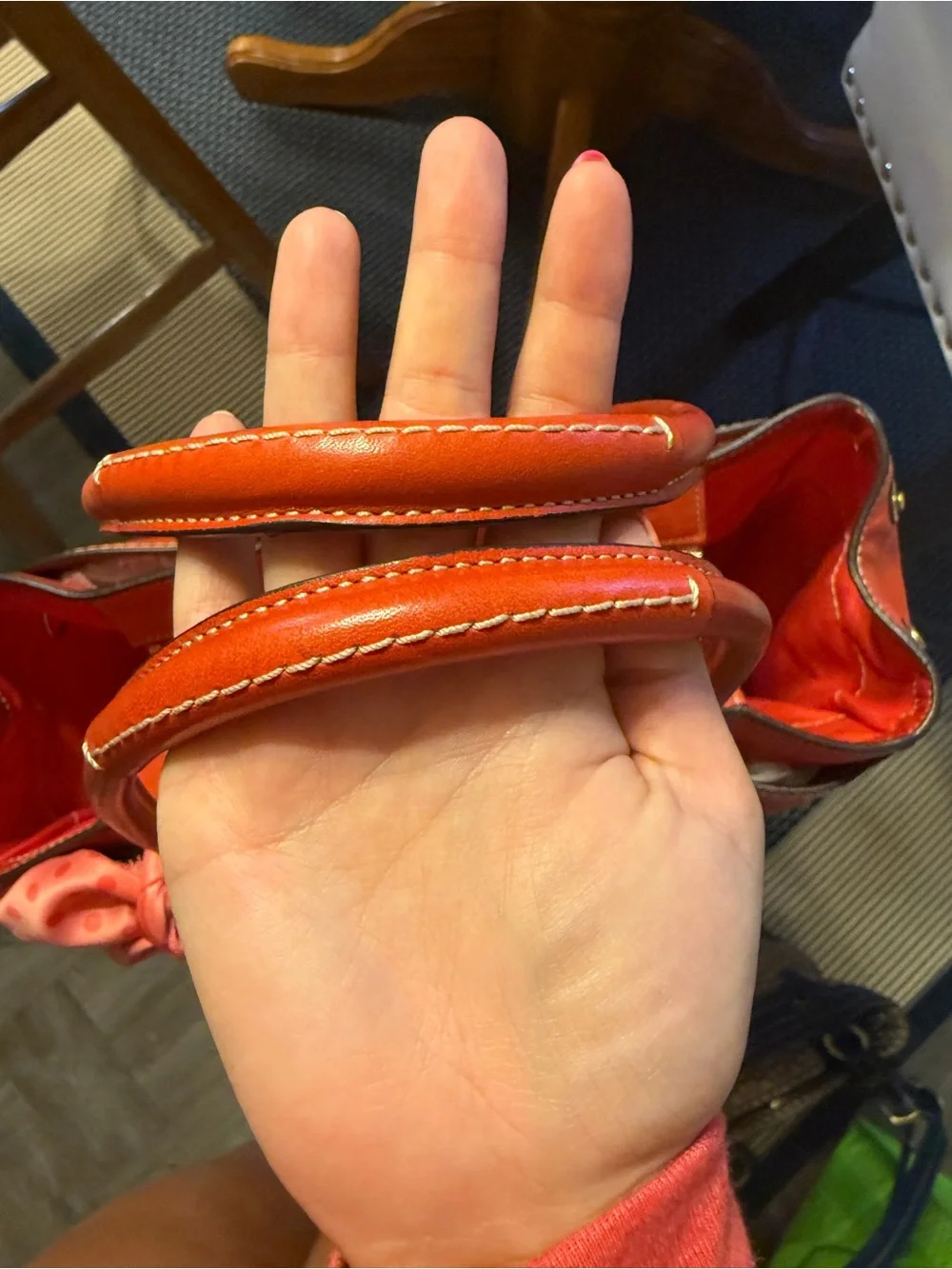 Coach Orange Leather Shoulder Bag with Pink Scarf Accent